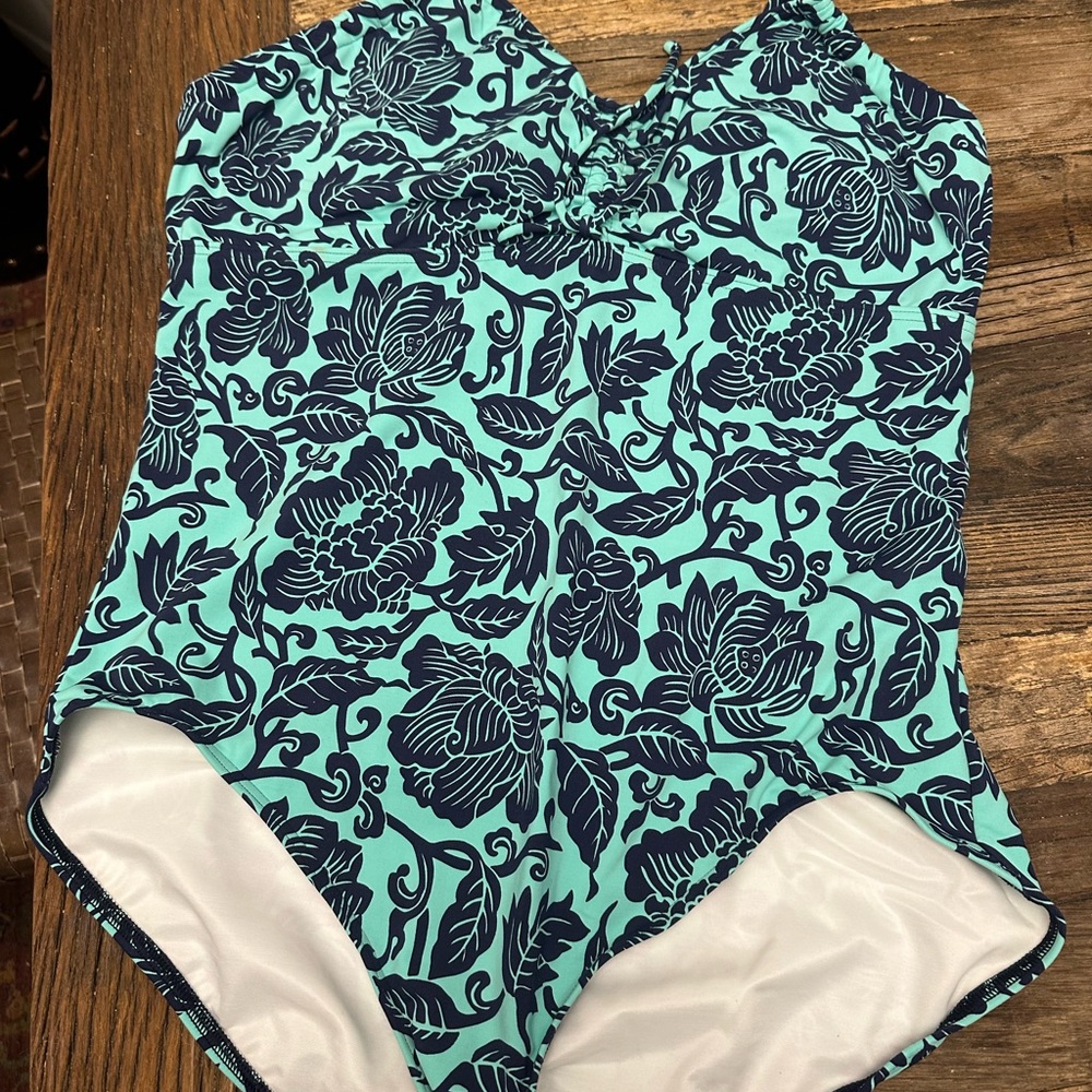 Lands' End Blue and Teal Swimsuit 18 DD